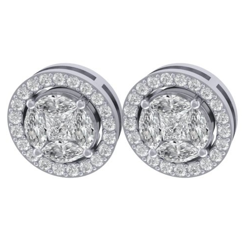 EC2250 Round Diamond Halo Stud Earrings