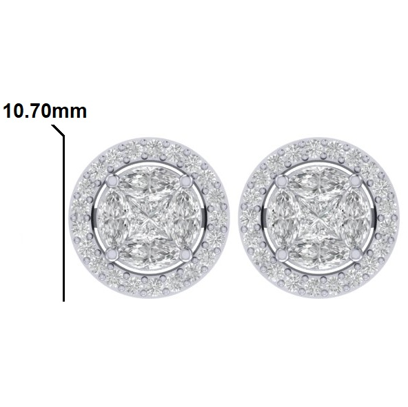 EC2251 Round Diamond Halo Stud Earrings