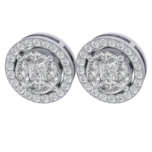 EC2251 Round Diamond Halo Stud Earrings