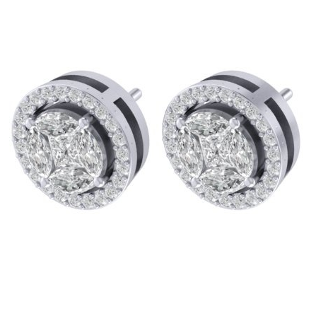 EC2253 Round Diamond Halo Stud Earrings